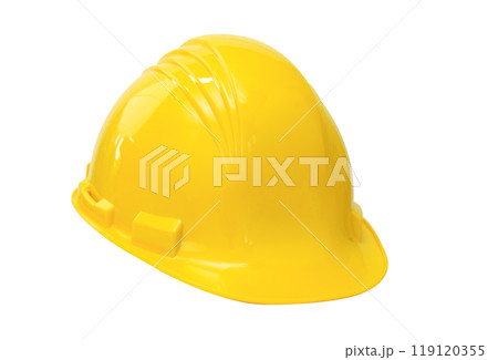 Yellow construction helmet isolated on white background with clipping path. 119120355