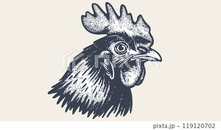 Chicken, hen head. Vintage retro print, chicken sketch ink pencil style drawing, engrave old school. Sketch artwork silhouette head chicken, white background. Side view profile. Vector Illustration 119120702