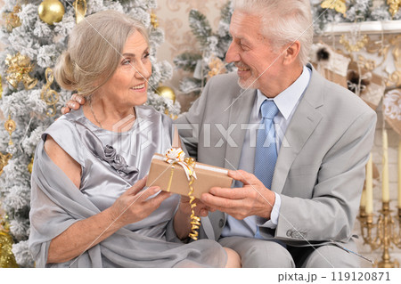 couple old and mature seniors enjoying and having fun together celebrating the new year couple old and mature seniors enjoying and having fun together celebrating the new year 119120871