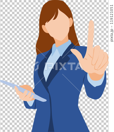Illustration of a businesswoman pointing her finger up Illustration of a businesswoman pointing her finger up 119121051