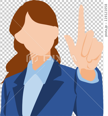 Illustration of a businesswoman pointing her finger up 119121058