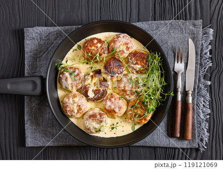 juicy chicken rissoles, cakes in rich cream sauce juicy chicken rissoles, cakes in rich cream sauce 119121069