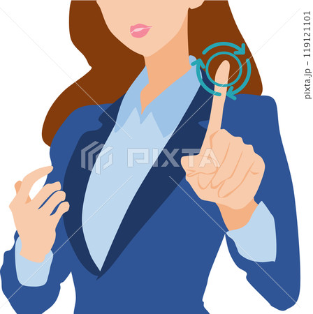 アイコンをタップするビジネスウーマンのイラスト 119121101