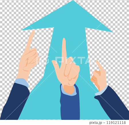 Illustration of a roadmap to achieving a goal (pointing finger/arrow) 119121118