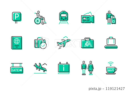 Travel abroad - set of line design style icons 119121427