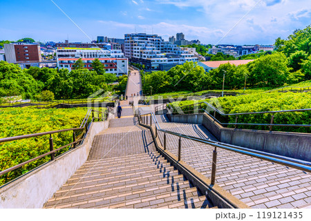 日本の横浜都市景観 横浜市営地下鉄グリーンライン 北山田駅前などを望む 119121435