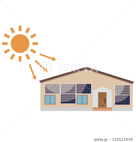ソーラーパネルを使った太陽光発電システムのイラスト ソーラーパネルを使った太陽光発電システムのイラスト 119121439