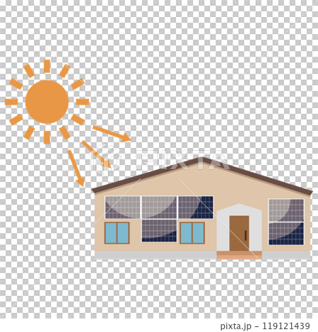 ソーラーパネルを使った太陽光発電システムのイラスト ソーラーパネルを使った太陽光発電システムのイラスト 119121439