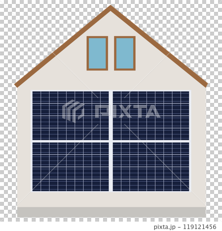 使用房屋牆壁上的太陽能電池板的太陽能發電系統的插圖 使用房屋牆壁上的太陽能電池板的太陽能發電系統的插圖 119121456