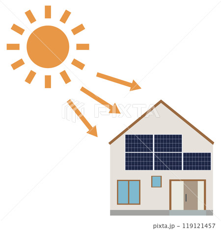 家の壁にソーラーパネルを使った太陽光発電システムのイラスト 家の壁にソーラーパネルを使った太陽光発電システムのイラスト 119121457