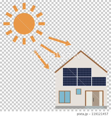 家の壁にソーラーパネルを使った太陽光発電システムのイラスト 家の壁にソーラーパネルを使った太陽光発電システムのイラスト 119121457