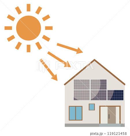 家の壁にソーラーパネルを使った太陽光発電システムのイラスト 家の壁にソーラーパネルを使った太陽光発電システムのイラスト 119121458