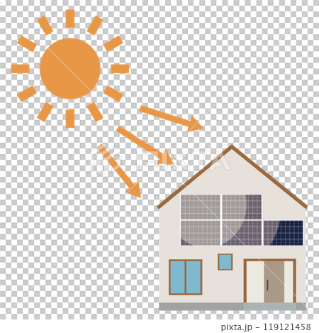 家の壁にソーラーパネルを使った太陽光発電システムのイラスト 家の壁にソーラーパネルを使った太陽光発電システムのイラスト 119121458