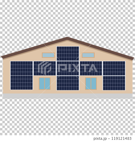 使用房屋牆壁上的太陽能電池板的太陽能發電系統的插圖 119121483