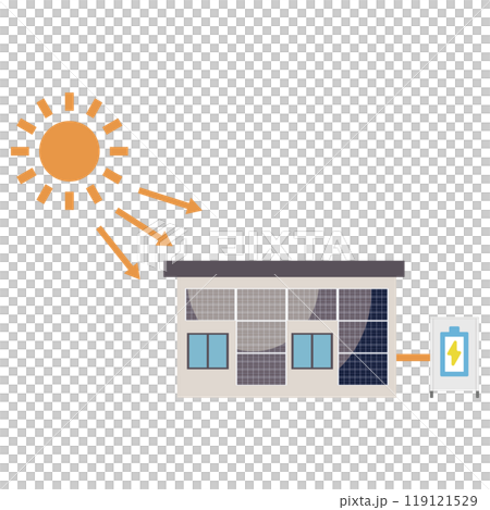 使用安裝在房屋牆壁上的太陽能電池板的太陽能發電系統的插圖 119121529