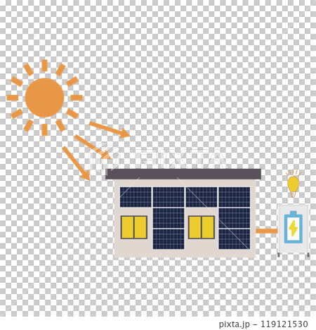 使用安裝在房屋牆壁上的太陽能電池板的太陽能發電系統的插圖 119121530