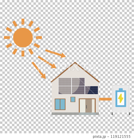 使用安裝在房屋牆壁上的太陽能電池板的太陽能發電系統的插圖 119121555