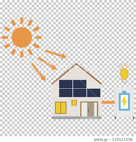 使用安裝在房屋牆壁上的太陽能電池板的太陽能發電系統的插圖 使用安裝在房屋牆壁上的太陽能電池板的太陽能發電系統的插圖 119121556