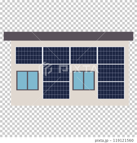 Illustration of a solar power generation system using solar panels installed on the wall of a house Illustration of a solar power generation system using solar panels installed on the wall of a house 119121560