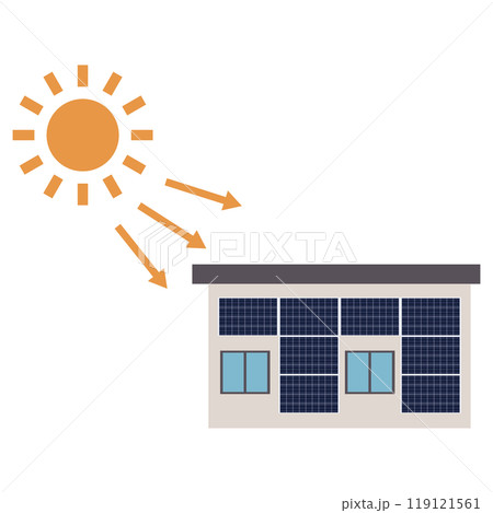 家の壁に設置したソーラーパネルを使った太陽光発電システムのイラスト 家の壁に設置したソーラーパネルを使った太陽光発電システムのイラスト 119121561