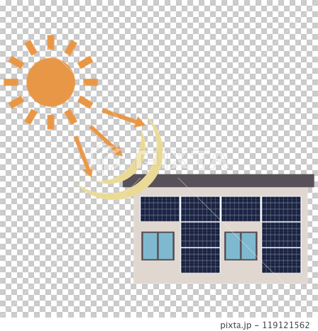 Illustration of a solar power generation system using solar panels installed on the wall of a house Illustration of a solar power generation system using solar panels installed on the wall of a house 119121562