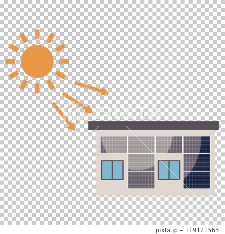 使用安裝在房屋牆壁上的太陽能電池板的太陽能發電系統的插圖 119121563