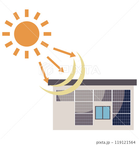 家の壁に設置したソーラーパネルを使った太陽光発電システムのイラスト 家の壁に設置したソーラーパネルを使った太陽光発電システムのイラスト 119121564