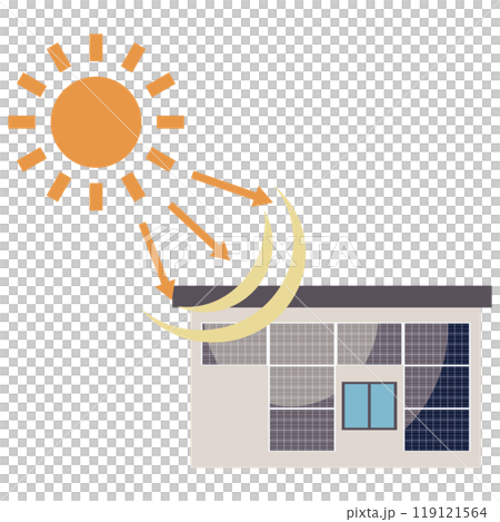 家の壁に設置したソーラーパネルを使った太陽光発電システムのイラスト 家の壁に設置したソーラーパネルを使った太陽光発電システムのイラスト 119121564