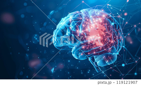 ADHD disease, Logical Thinking Process, brain with network on blue background. 119121907