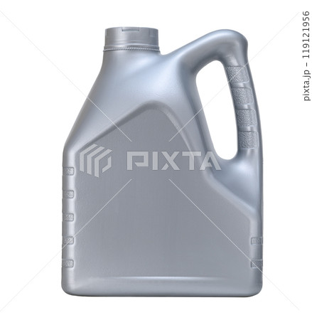 Silver plastic canister with motor oil isolated on white Silver plastic canister with motor oil isolated on white 119121956