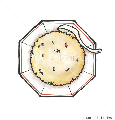 チャーハンの手書き筆絵風イラスト 119122160