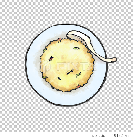 半チャーハンの手書き筆絵風イラスト 119122162