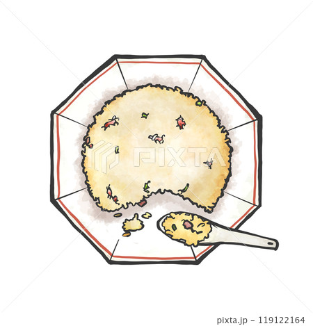 チャーハンの手書き筆絵風イラスト チャーハンの手書き筆絵風イラスト 119122164