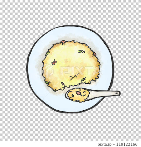 半チャーハンの手書き筆絵風イラスト 119122166