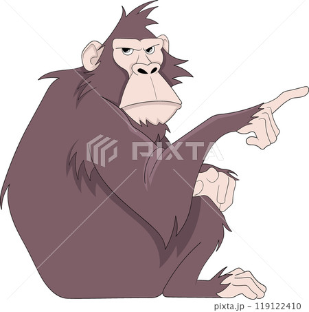 Stern Male Monkey Pointing Finger With Serious Expression In Cartoon Style Stern Male Monkey Pointing Finger With Serious Expression In Cartoon Style 119122410