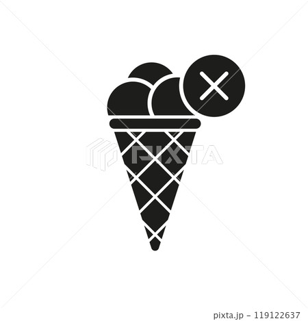 Ice Cream Cone Silhouette Icon with Cross Mark, Forbidden or No Ice Cream. Restriction on Frozen Dessert. Isolated Vector Illustration 119122637