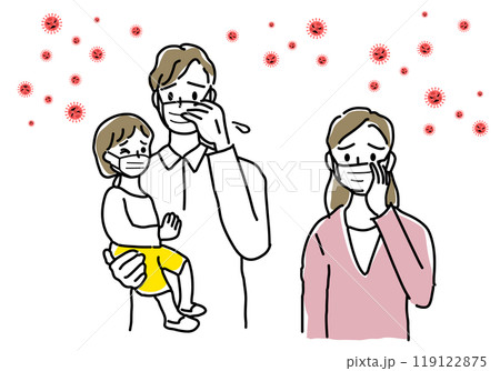 インフルエンザに感染した家族シンプル線画 インフルエンザに感染した家族シンプル線画 119122875