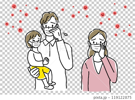 インフルエンザに感染した家族シンプル線画 インフルエンザに感染した家族シンプル線画 119122875