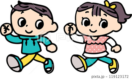 元気に歩く男の子と女の子 119123172