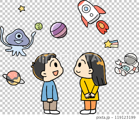宇宙について考える子供たちの後ろ姿 119123199