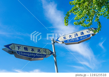 京都市 下鴨本通りと北大路通りの交差点の通り名の標識 京都市 下鴨本通りと北大路通りの交差点の通り名の標識 119123510