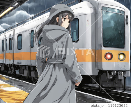 The girl is waiting for the train 119123632