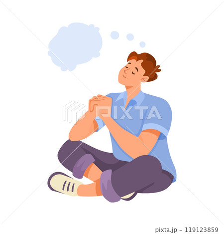 Man Character Dreaming with Cumulus Cloud Imagining Vector Illustration Man Character Dreaming with Cumulus Cloud Imagining Vector Illustration 119123859