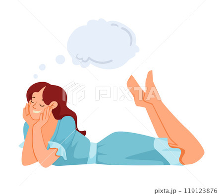 Woman Character Dreaming with Cumulus Cloud Imagining Vector Illustration 119123876
