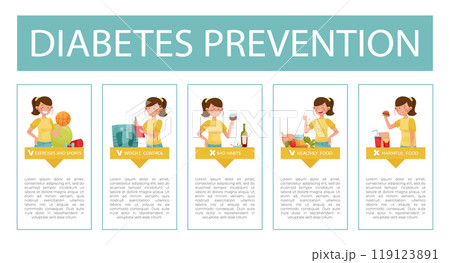 Diabetes Prevention Banner Design with Woman Character Vector Template 119123891