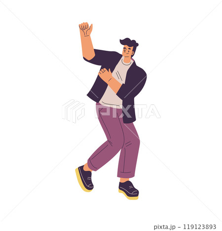 Dancing Man Character in Rhythmic Movement Pose Vector Illustration 119123893