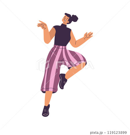 Dancing Woman Character in Rhythmic Movement Pose Vector Illustration 119123899