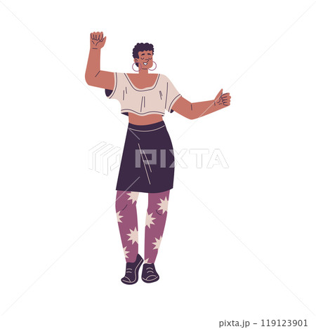Dancing Woman Character in Rhythmic Movement Pose Vector Illustration Dancing Woman Character in Rhythmic Movement Pose Vector Illustration 119123901