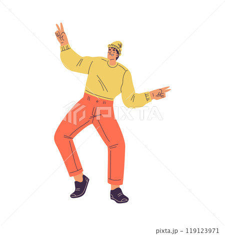Dancing Man Character in Rhythmic Movement Pose Vector Illustration 119123971