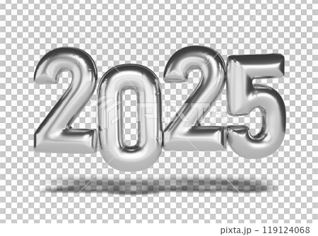 2025 number balloon silver color 3D graphic 119124068